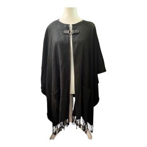 Lauren Ralph Lauren Black Fringe Ruana Poncho – One Size